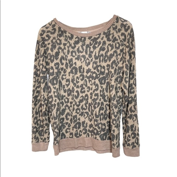 MOONDANCE Tan and Grey Leopard Print Crewneck Lightweight Sweater Size Small - Picture 8 of 8